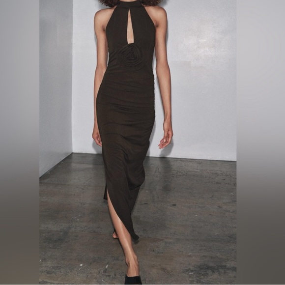 Zara Dresses & Skirts - ZARA HALTERNECK DRESS WITH FLOWER